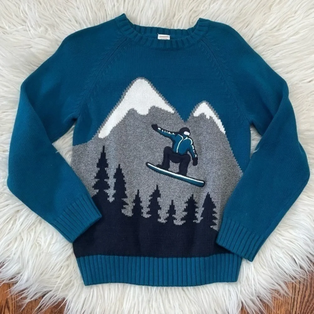 Gymboree blue‎ embroidered knit ski sweater boys size M 7-8